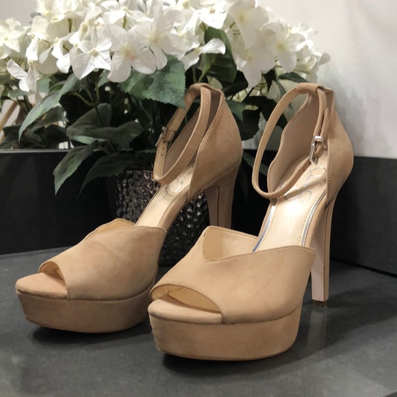 Jessica Simpson Nude Suede Open-toe High Heels size 10M - Picture 1 of 6